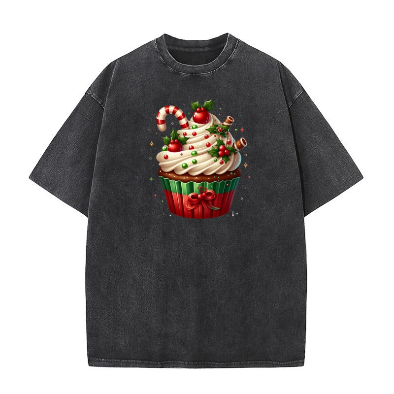 Christmas Cupcake Clipart (5) Washed T-Shirt
