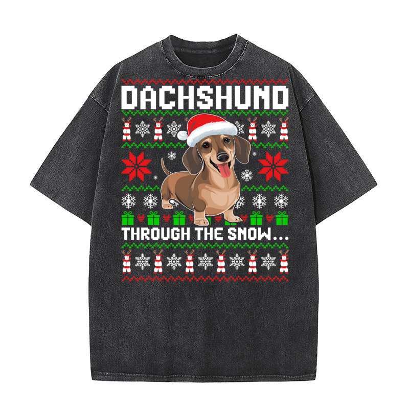 DACHSHUND Through the snow Washed T-Shirt