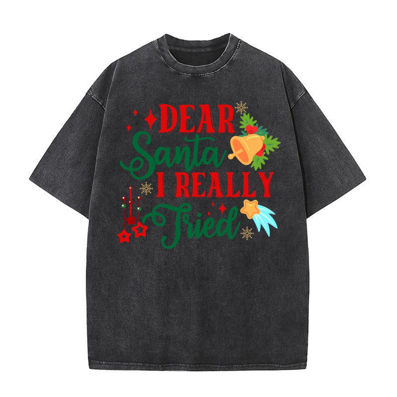Dear Santa I Really Tried Washed T-Shirt