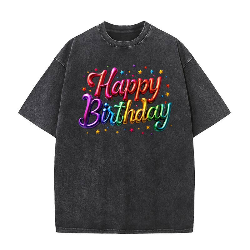 Festive Happy Birthday Washed T-Shirt