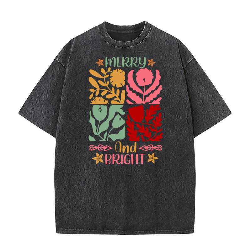 Merry And Bright Best Christmas Boho Flower 1 Washed T-Shirt