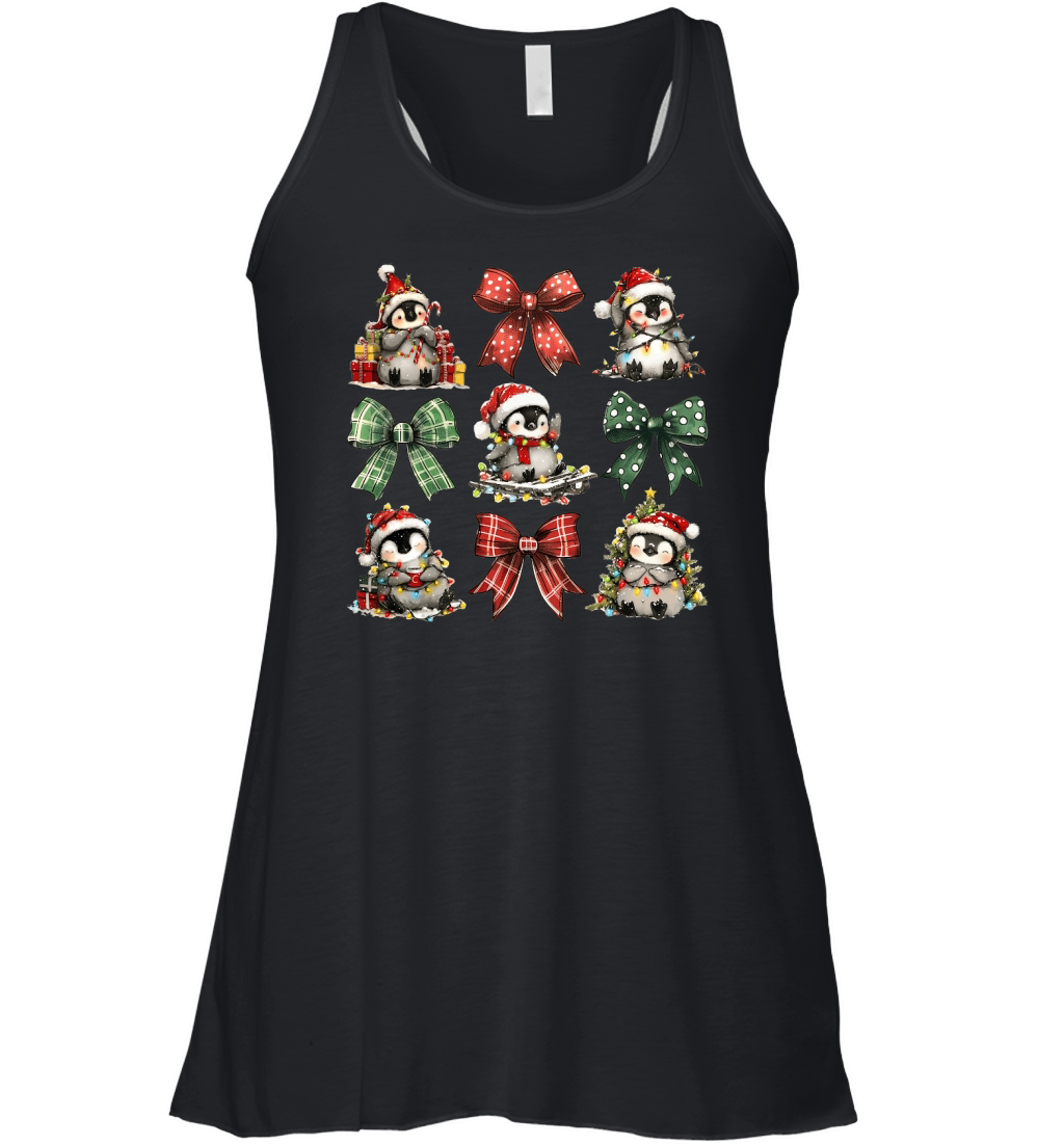 Christmas Coquette Bow Penguin Women's Flowy Tank Top