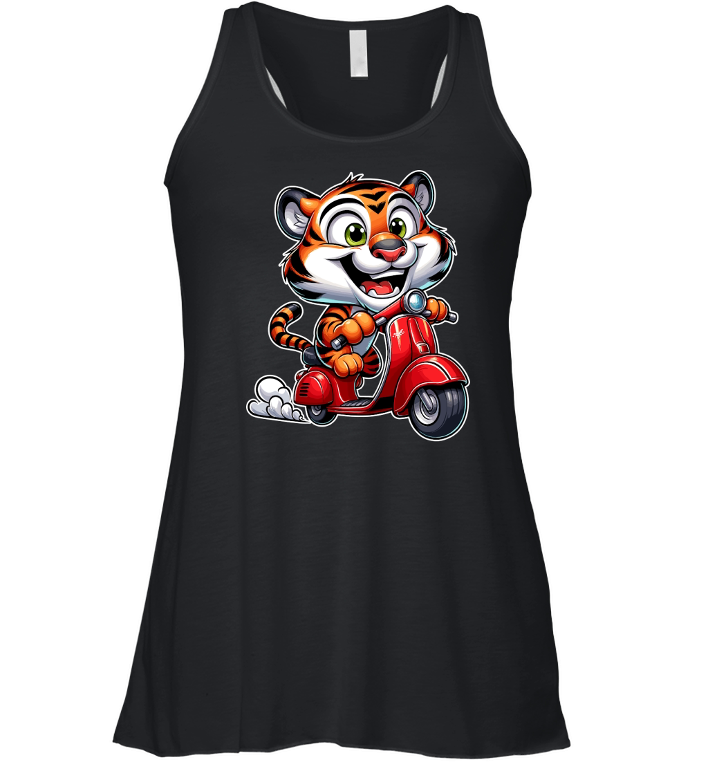 Tiger Riding Scooter 1 Women's Flowy Tank Top