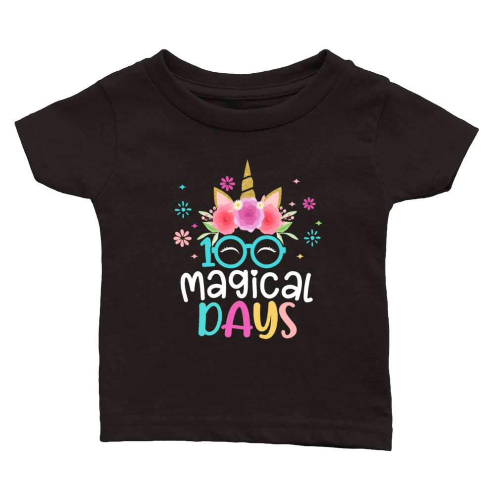 100th Days Of School Girls Cute Unicorn Face Classic Baby Crewneck T-shirt