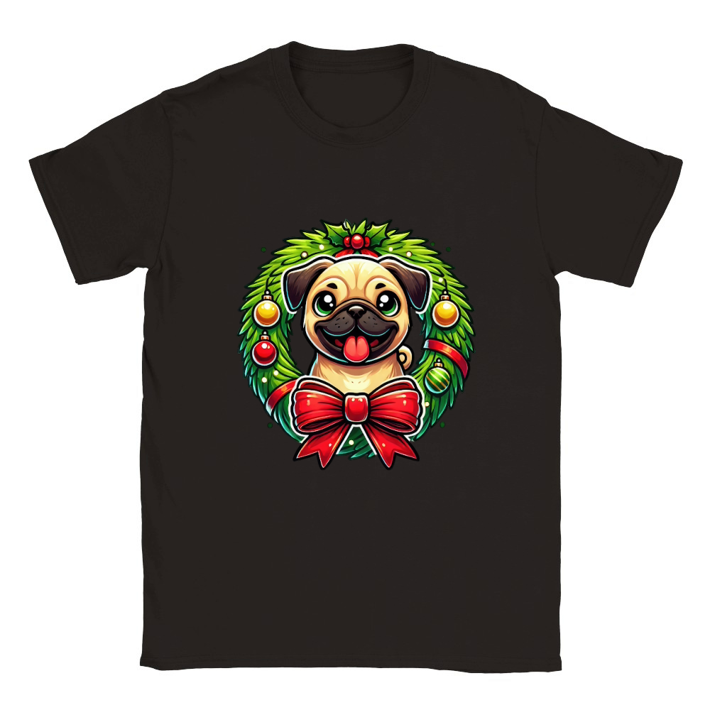 Cute Pug Christmas Wreath Digital Classic Kids Crewneck T-shirt