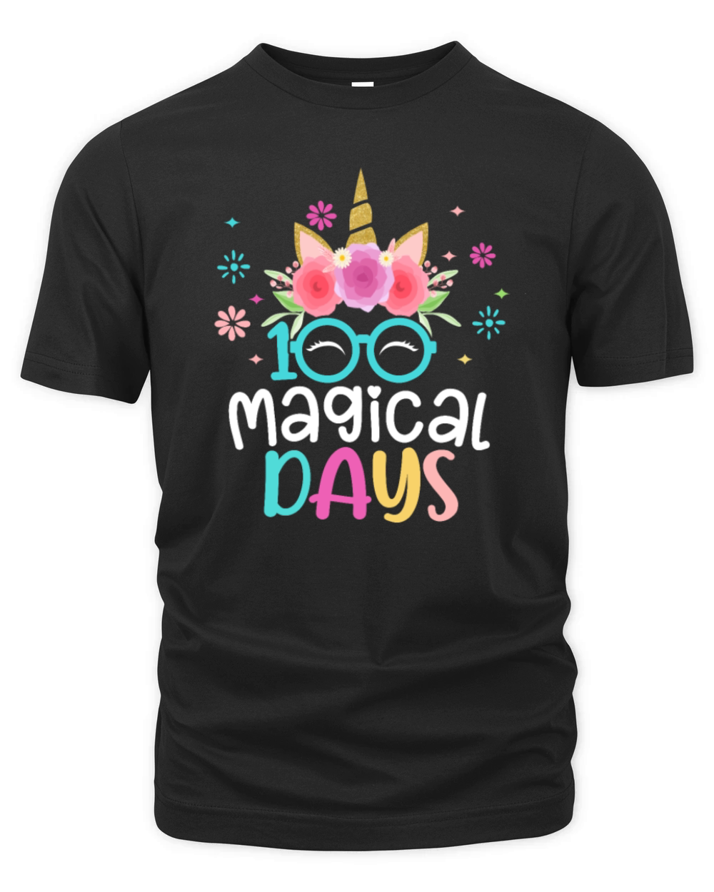 100th Days Of School Girls Cute Unicorn Face Organic Unisex T-shirt