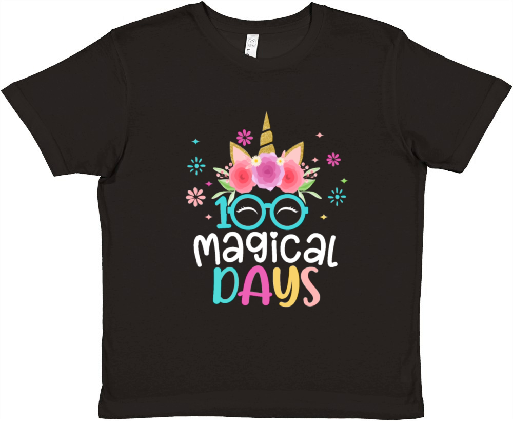 100th Days Of School Girls Cute Unicorn Face Premium Kids Crewneck T-shirt