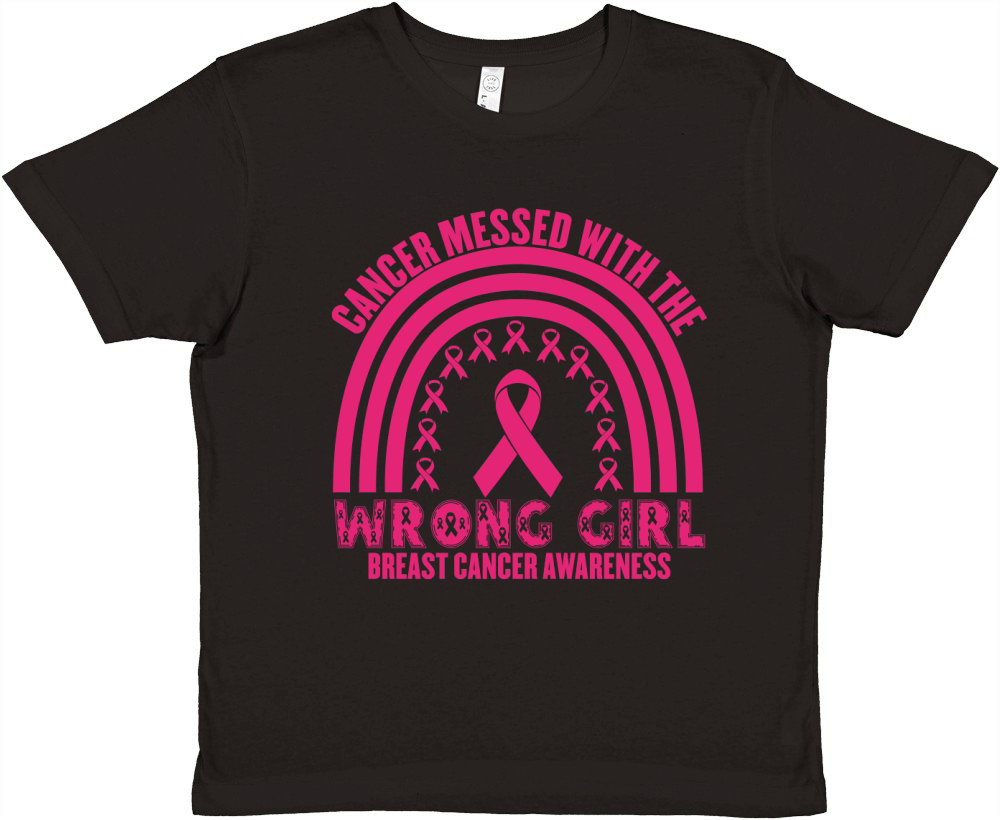 Cancer Messed With The Wrong Girl Breast Cancer Awareness Premium Kids Crewneck T-shirt