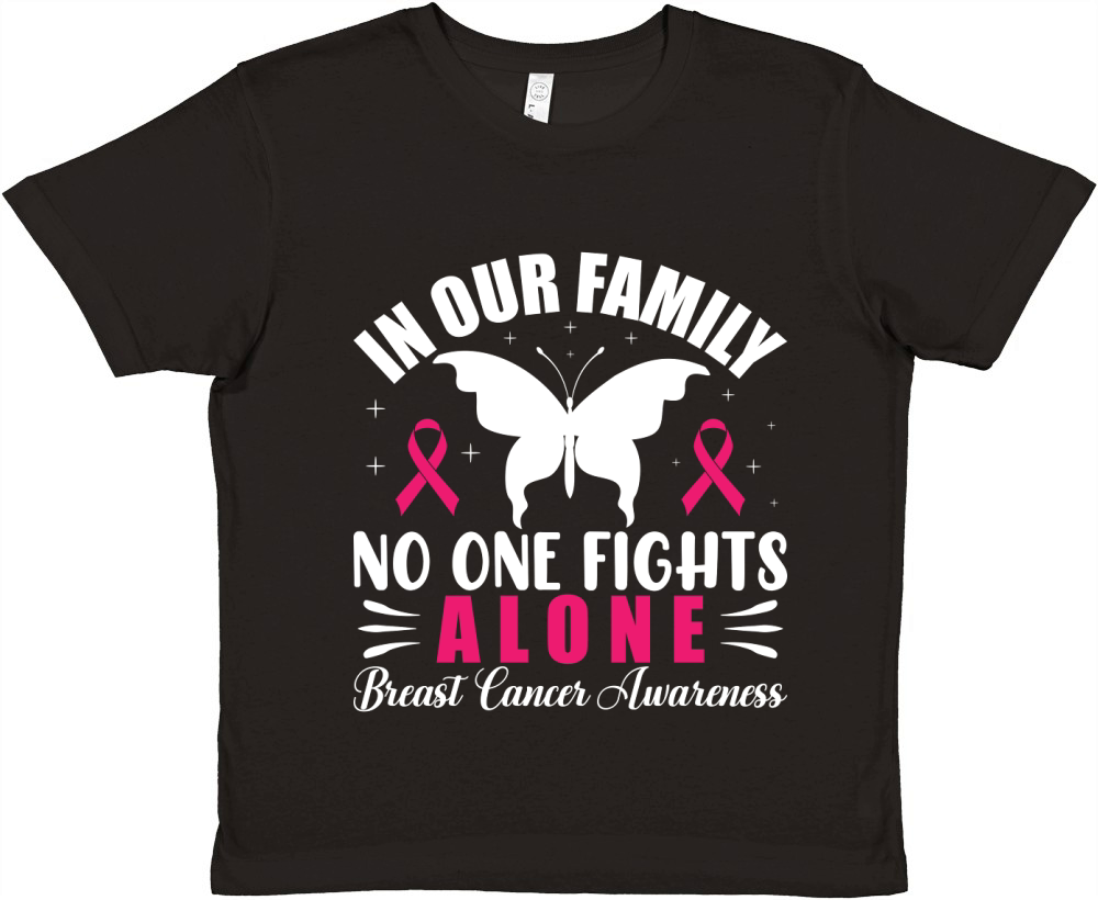 In Our Family No One Fights Alone Breast Cancer Awareness Premium Kids Crewneck T-shirt