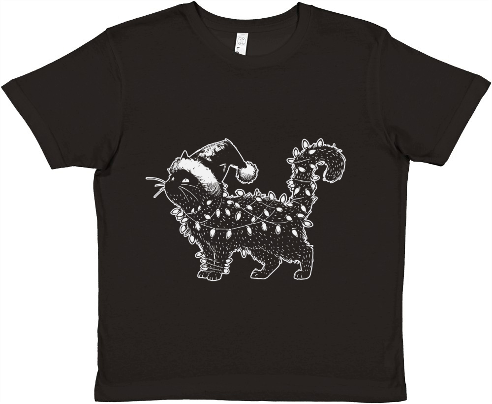 MERRY CAT WRAPPED BY CHRISTMAS LIGHTS D White Premium Kids Crewneck T-shirt