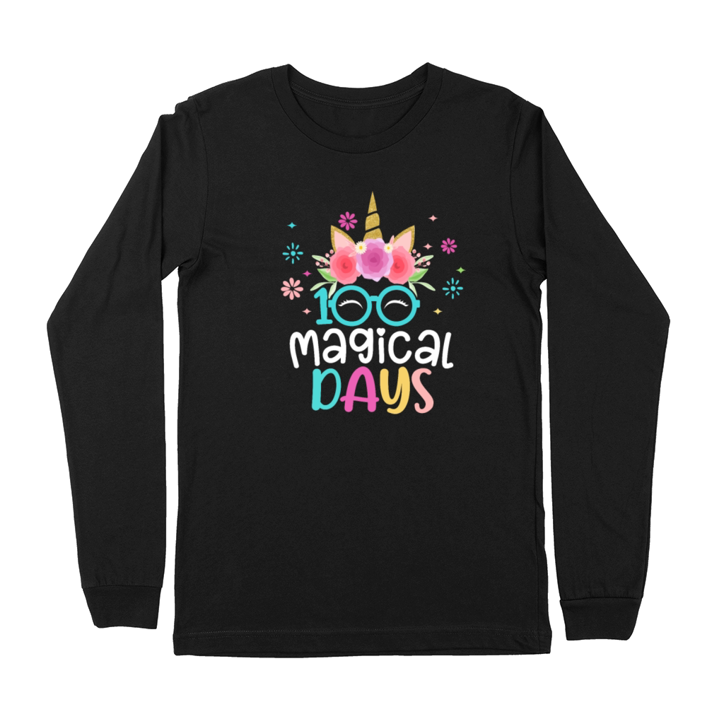 100th Days Of School Girls Cute Unicorn Face Premium Long Sleeve