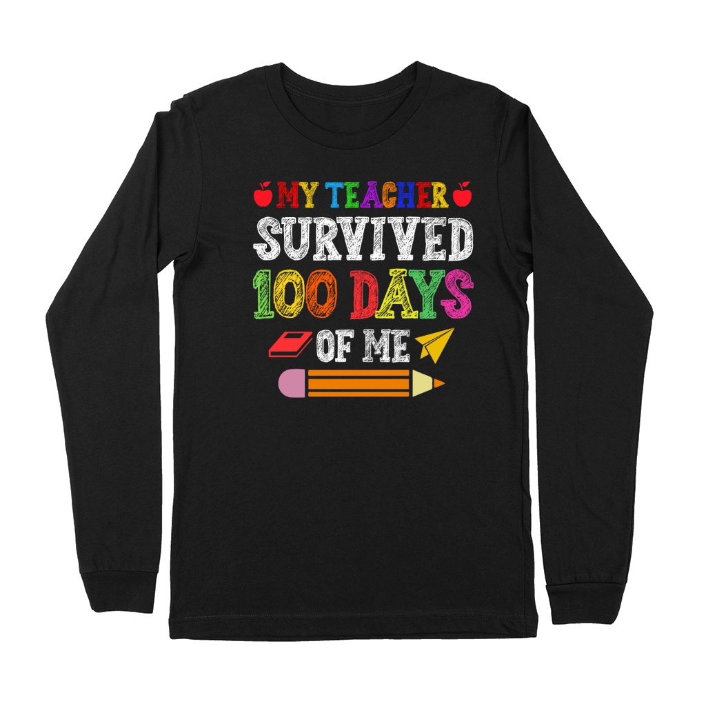 My Teacher Survived 100 Days Of Me T Shirt Design (1) Premium Long Sleeve