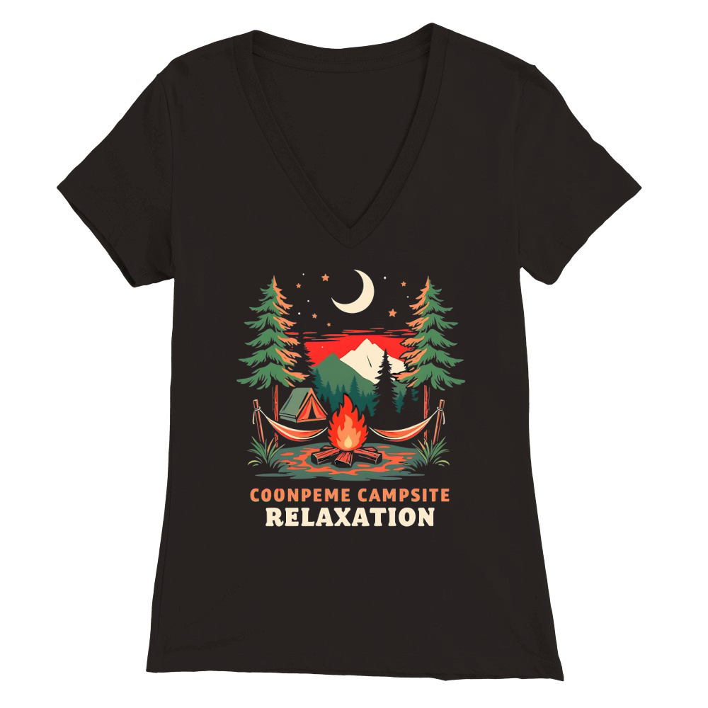 Coonpeme Campsite Relaxation and Adventure Premium Womens V-Neck T-shirt