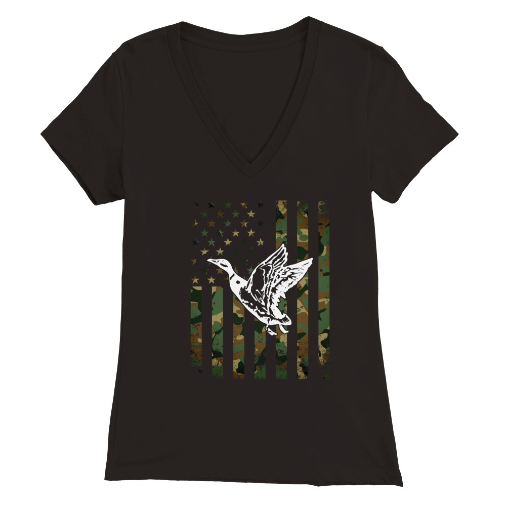 Goose Hunting Camo Flag Premium Womens V-Neck T-shirt