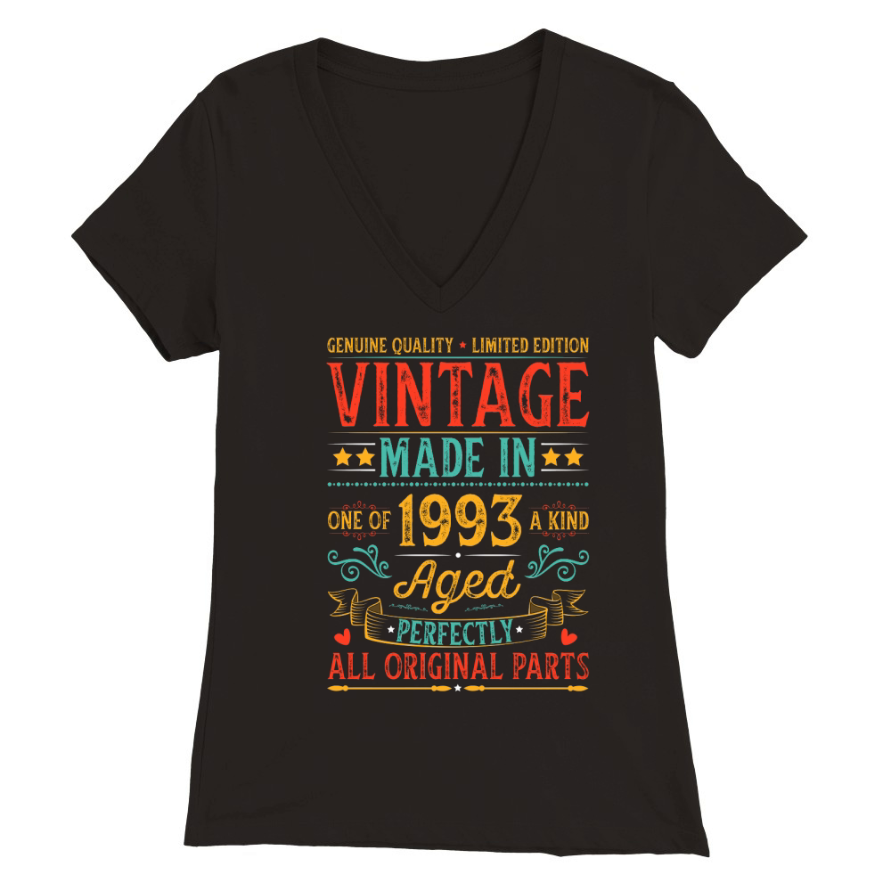 Vintage Made In 1993 Birthday T Shirt Design (1) Premium Womens V-Neck T-shirt