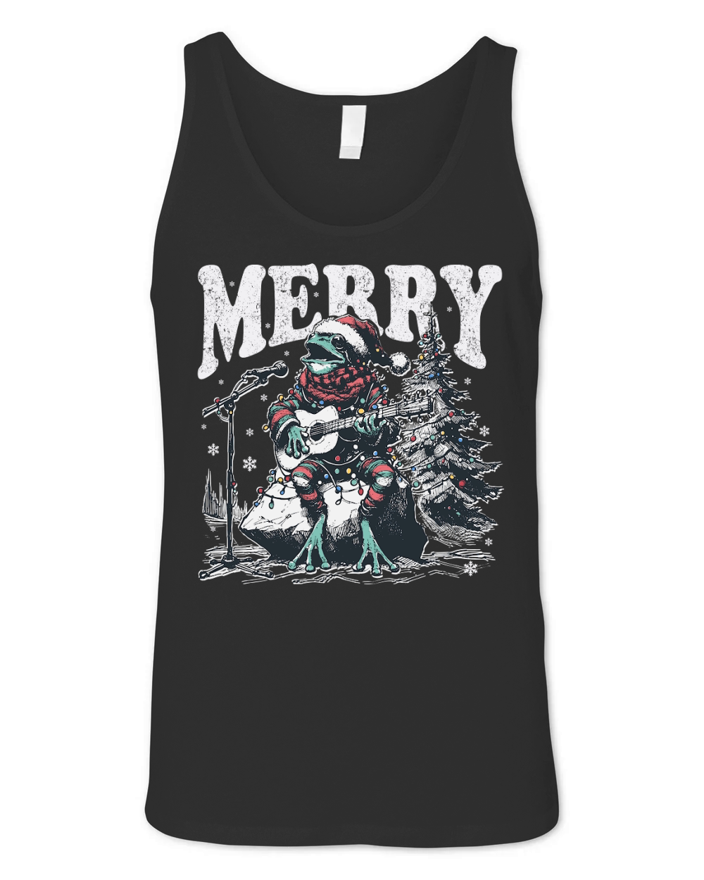 Merry Christmas Frog Playing Guitar D Black White Red Green Unisex Jersey Tank