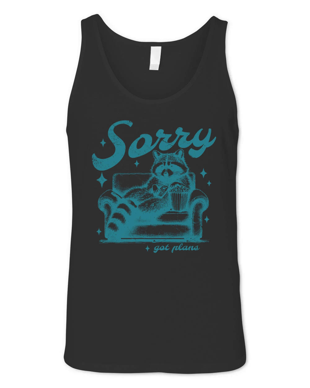 Sorry Got Plans Raccoon Sofa Popcorn D Green GR Unisex Jersey Tank