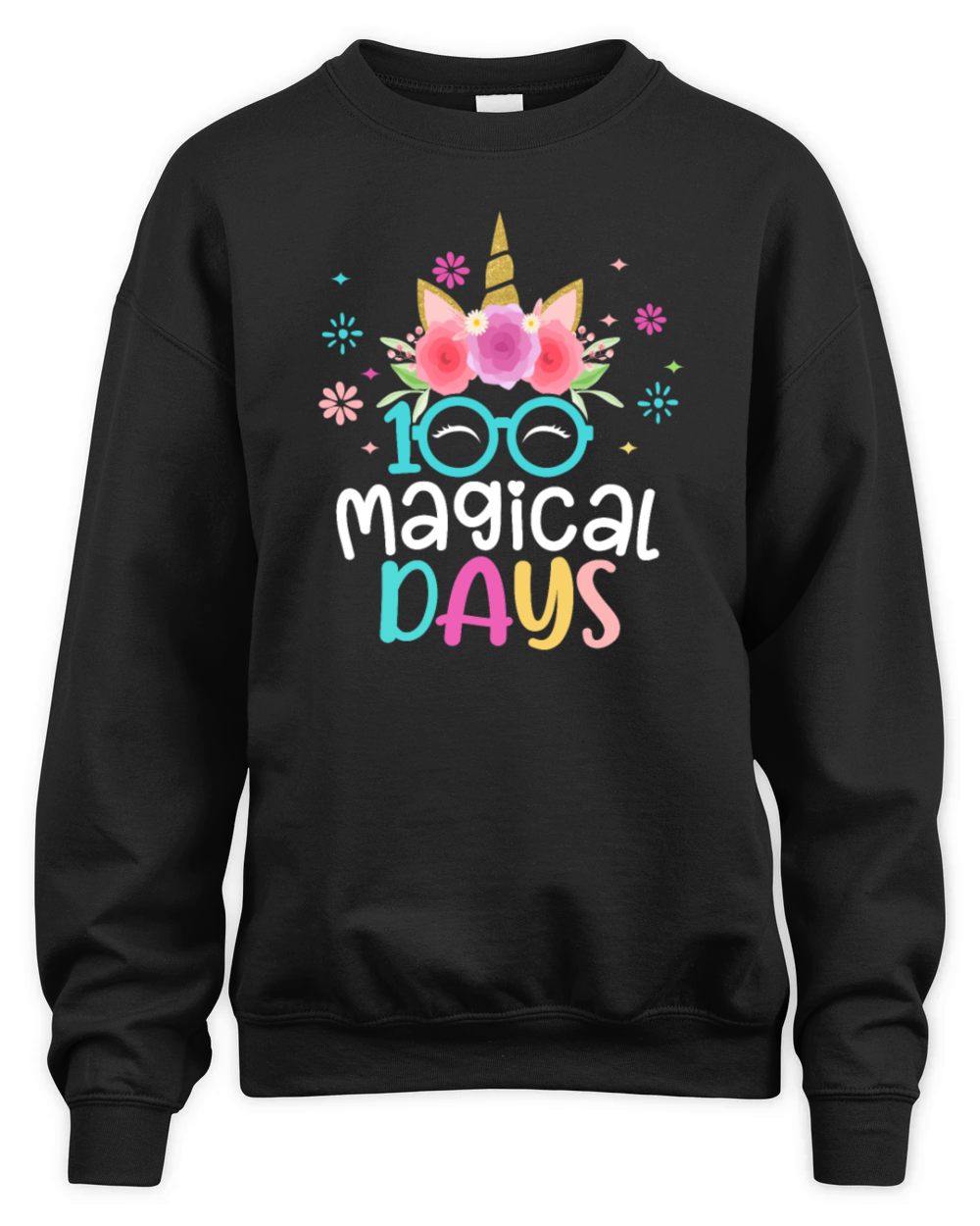 100th Days Of School Girls Cute Unicorn Face Unisex Premium Crewneck Sweatshirt