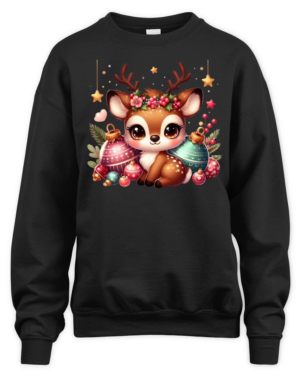 Cute Deer Christmas Watercolor Clipart1 Unisex Premium Crewneck Sweatshirt