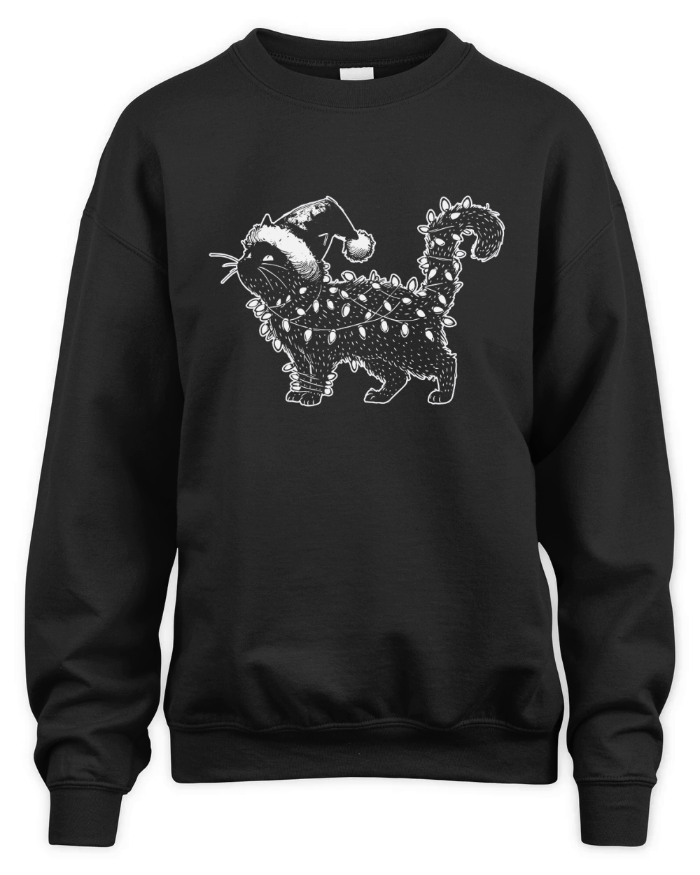 MERRY CAT WRAPPED BY CHRISTMAS LIGHTS D White Unisex Premium Crewneck Sweatshirt