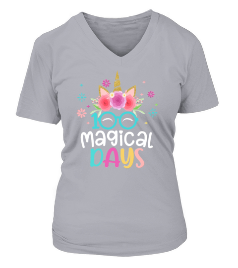 100th Days Of School Girls Cute Unicorn Face V-neck T-Shirt Woman