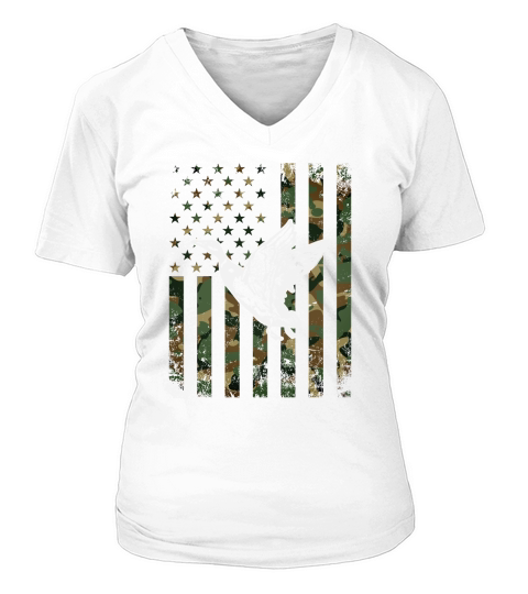Goose Hunting Camo Flag V-neck T-Shirt Woman