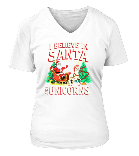I Believe in Santa and I Unicorns V-neck T-Shirt Woman