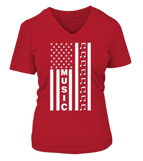 Music Flag Usa V-neck T-Shirt Woman