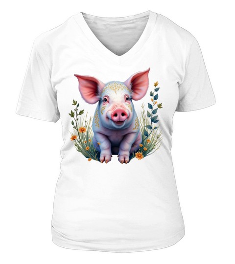 Pig Fur Pink V-neck T-Shirt Woman