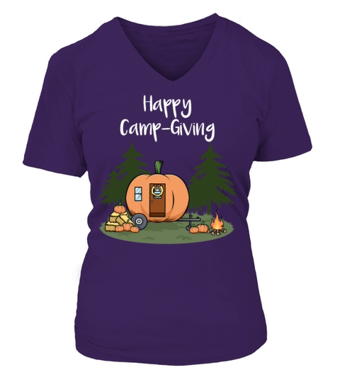 Thanksgiving Camping Pumpkin Pie Turkey Camper V-neck T-Shirt Woman