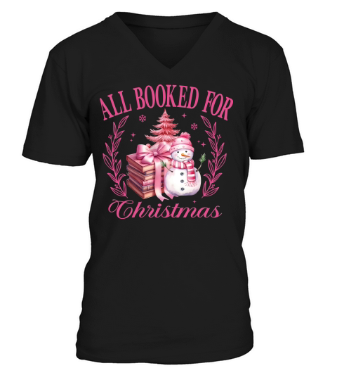 AllBookedForChristmas Pink V-Neck T-shirt