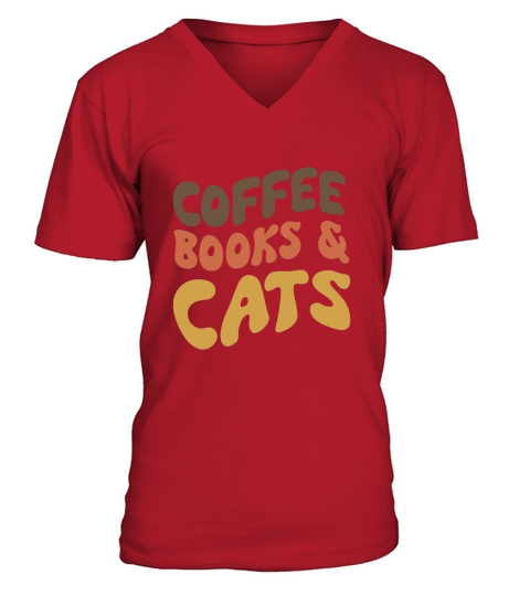 Coffee books cats 1 V-Neck T-shirt