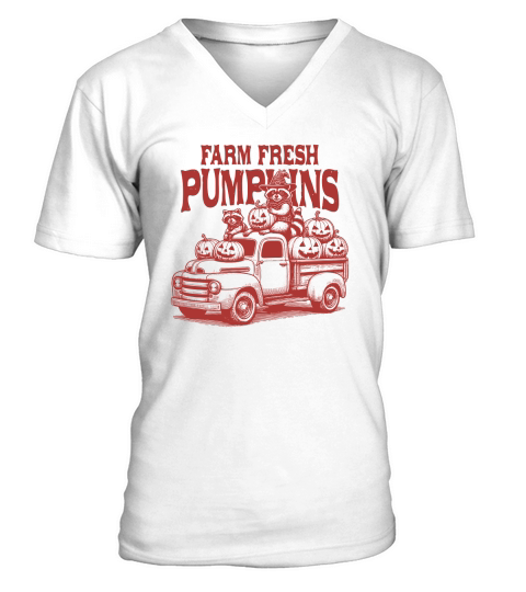 Farm fresh pumpkins Raccoon L Red V-Neck T-shirt
