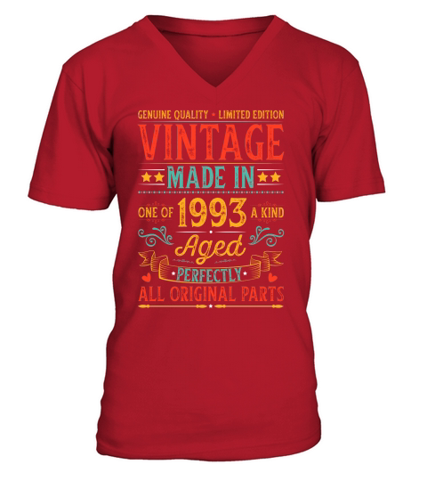 Vintage Made In 1993 Birthday T Shirt Design (1) V-Neck T-shirt