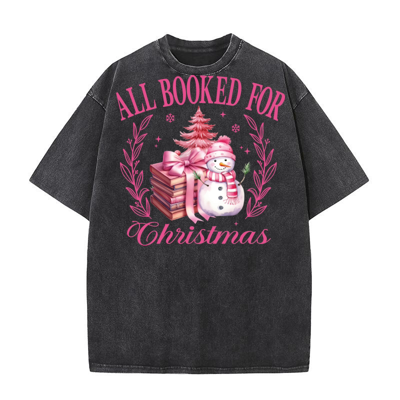 AllBookedForChristmas Pink Washed T-Shirt