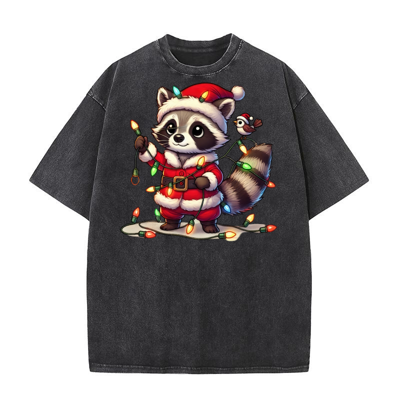 Christmas Raccoon Digital 04 Washed T-Shirt