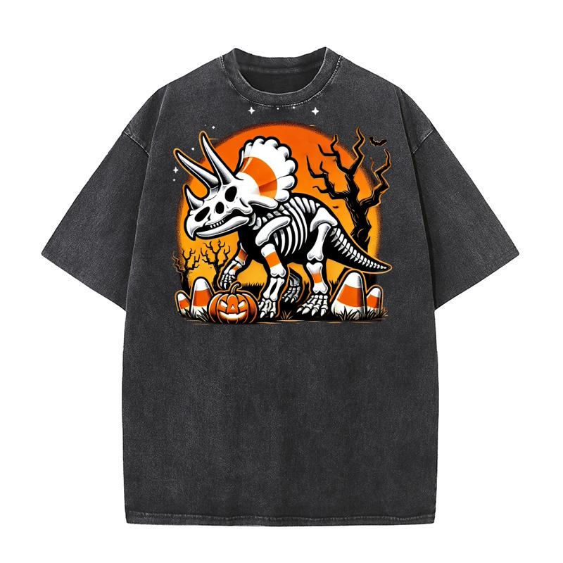 Halloween Dinosaur Skeleton 07 Washed T-Shirt
