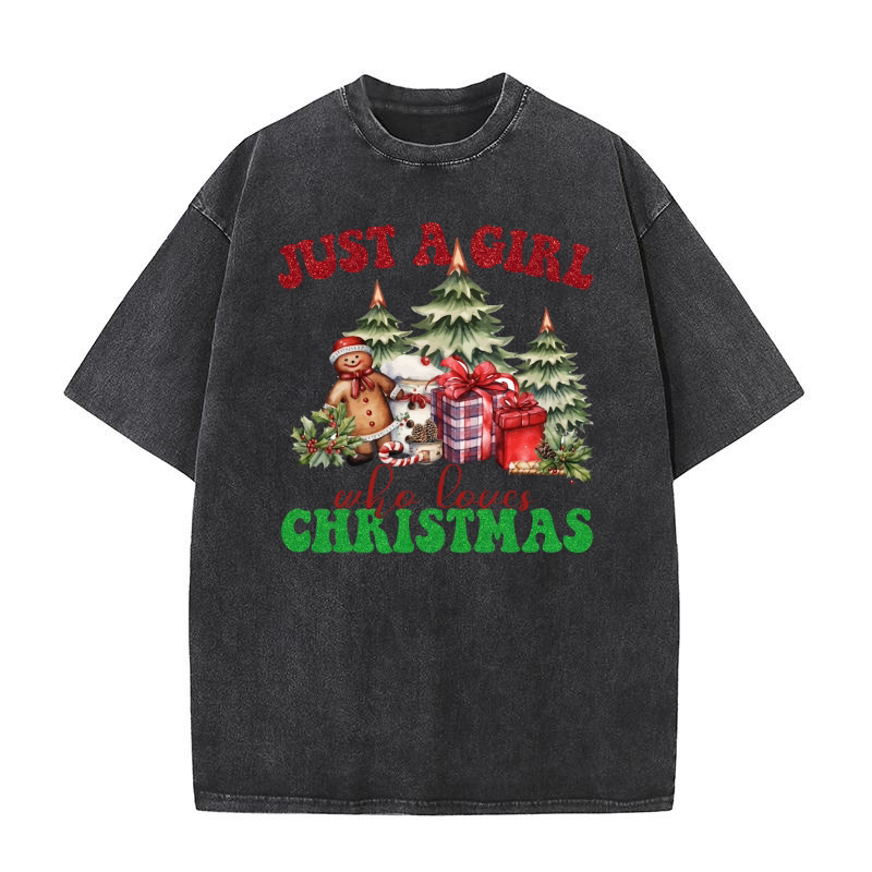 Just a Girl Who Loves Christmas 2 Washed T-Shirt