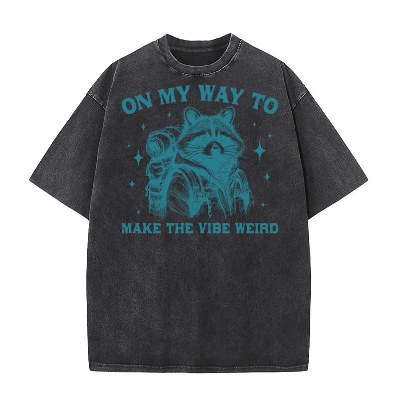 On My Way To Make The Vibe Weird Raccoon L Green Washed T-Shirt