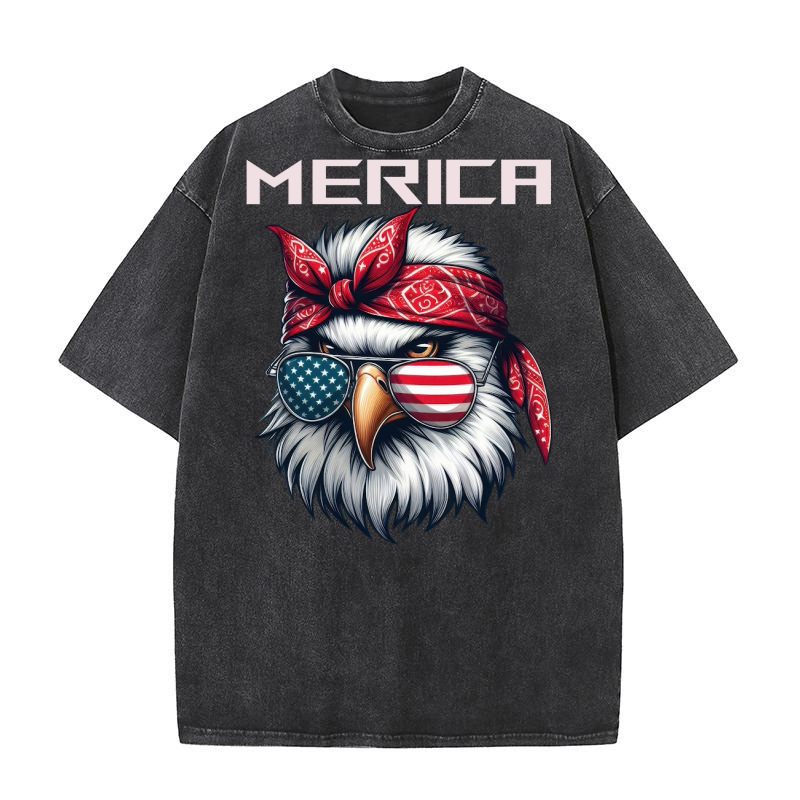 Patriotic Eagle Headband with Glasses Washed T-Shirt