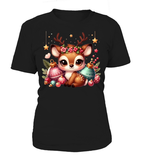 Cute Deer Christmas Watercolor Clipart1 Women's T-Shirt