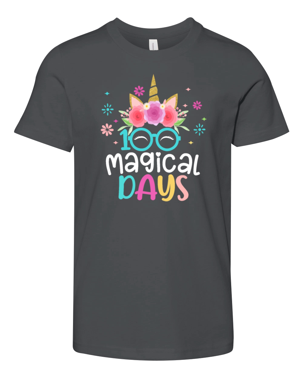 100th Days Of School Girls Cute Unicorn Face Youth Unisex Jersey Tee