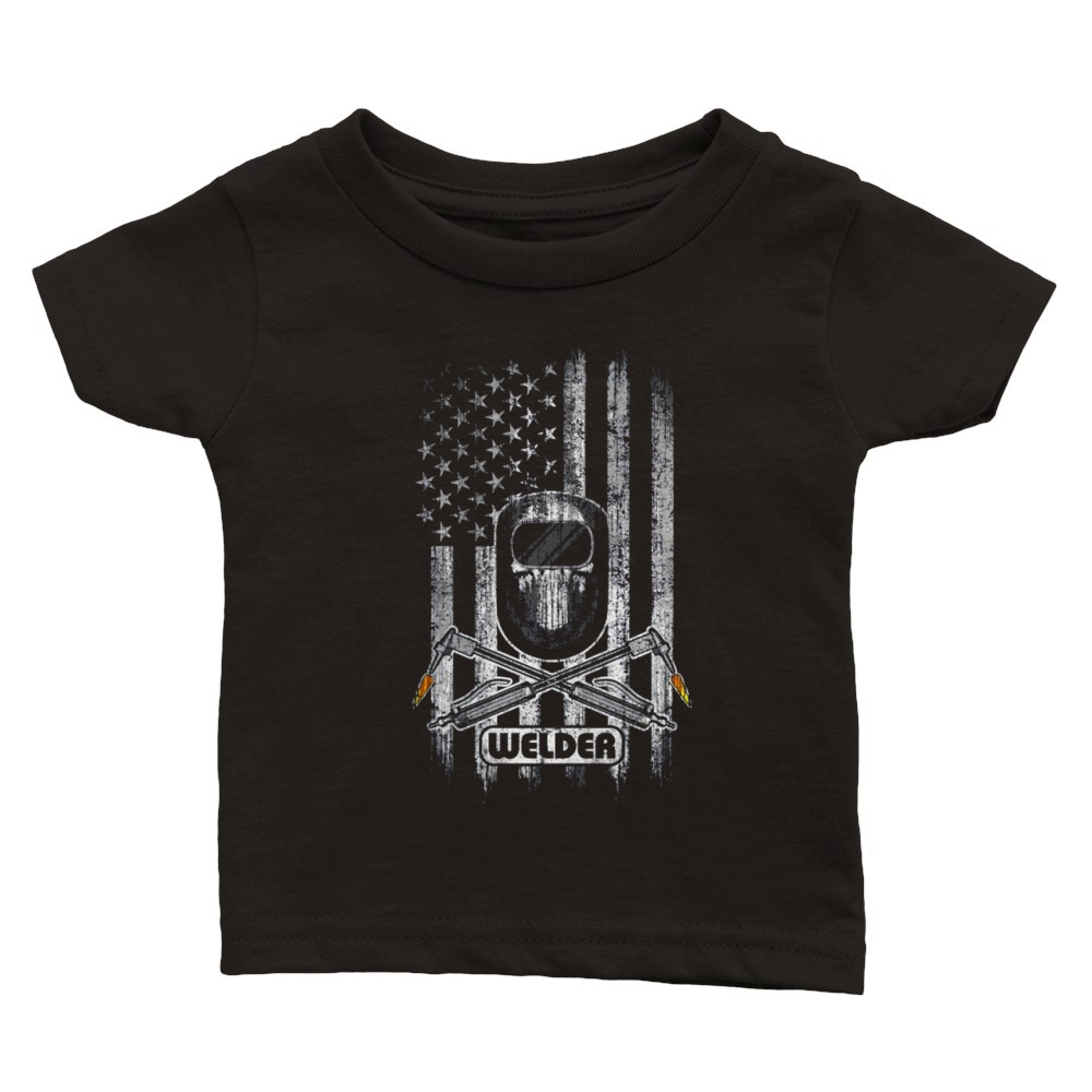 American Flag Welding Skull Mask and Torches T-Shirt Classic Baby Crewneck T-shirt