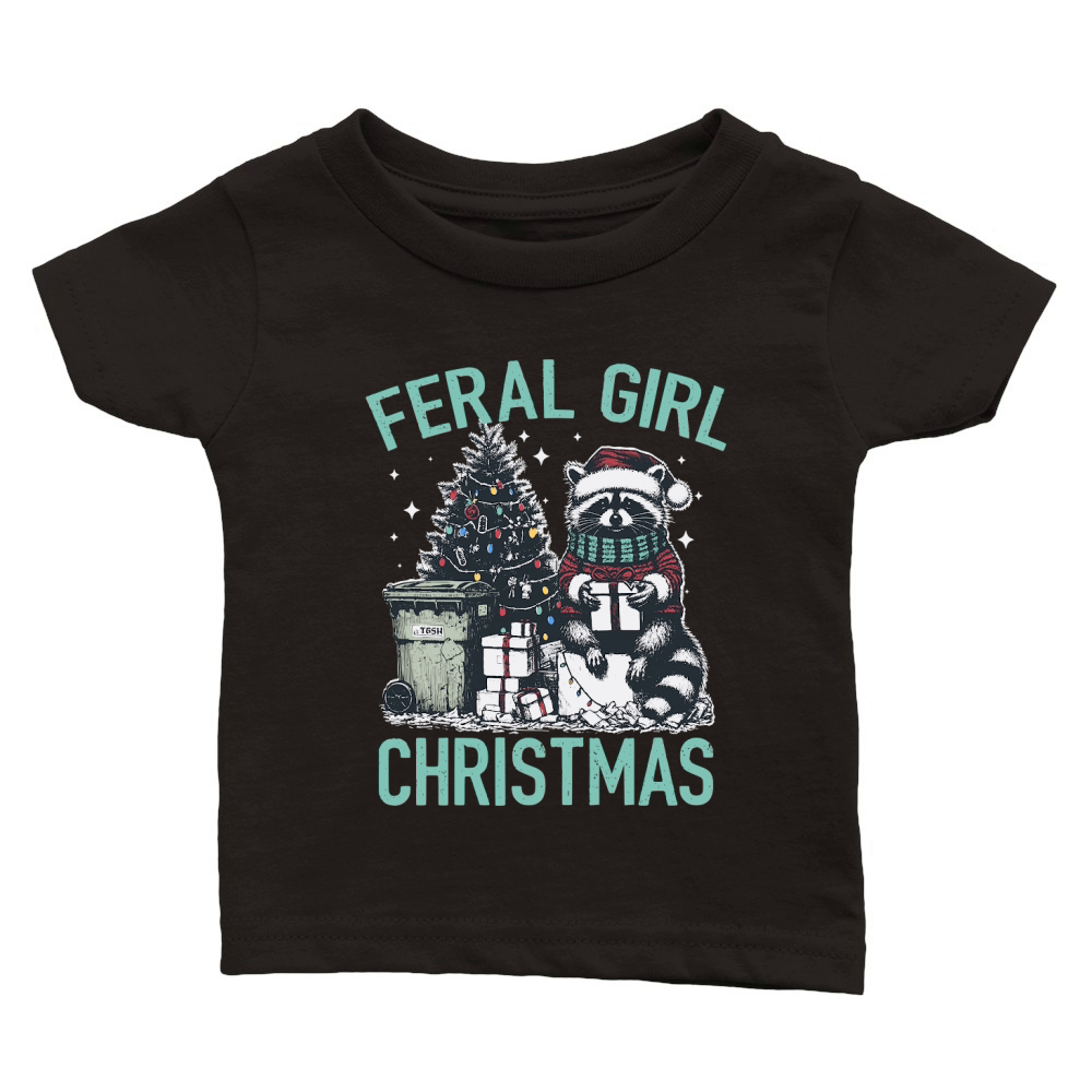 Feral Girl Christmas Raccoon D Color Green Classic Baby Crewneck T-shirt