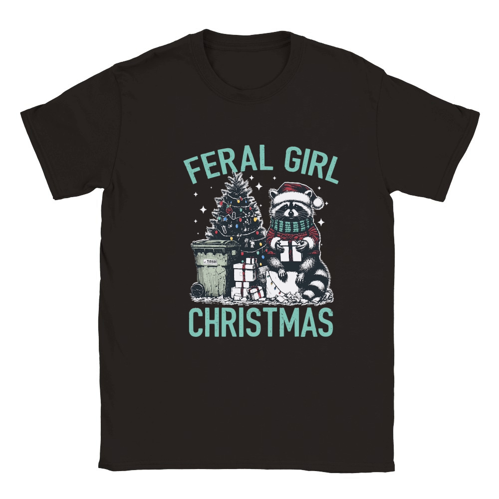Feral Girl Christmas Raccoon D Color Green Classic Kids Crewneck T-shirt