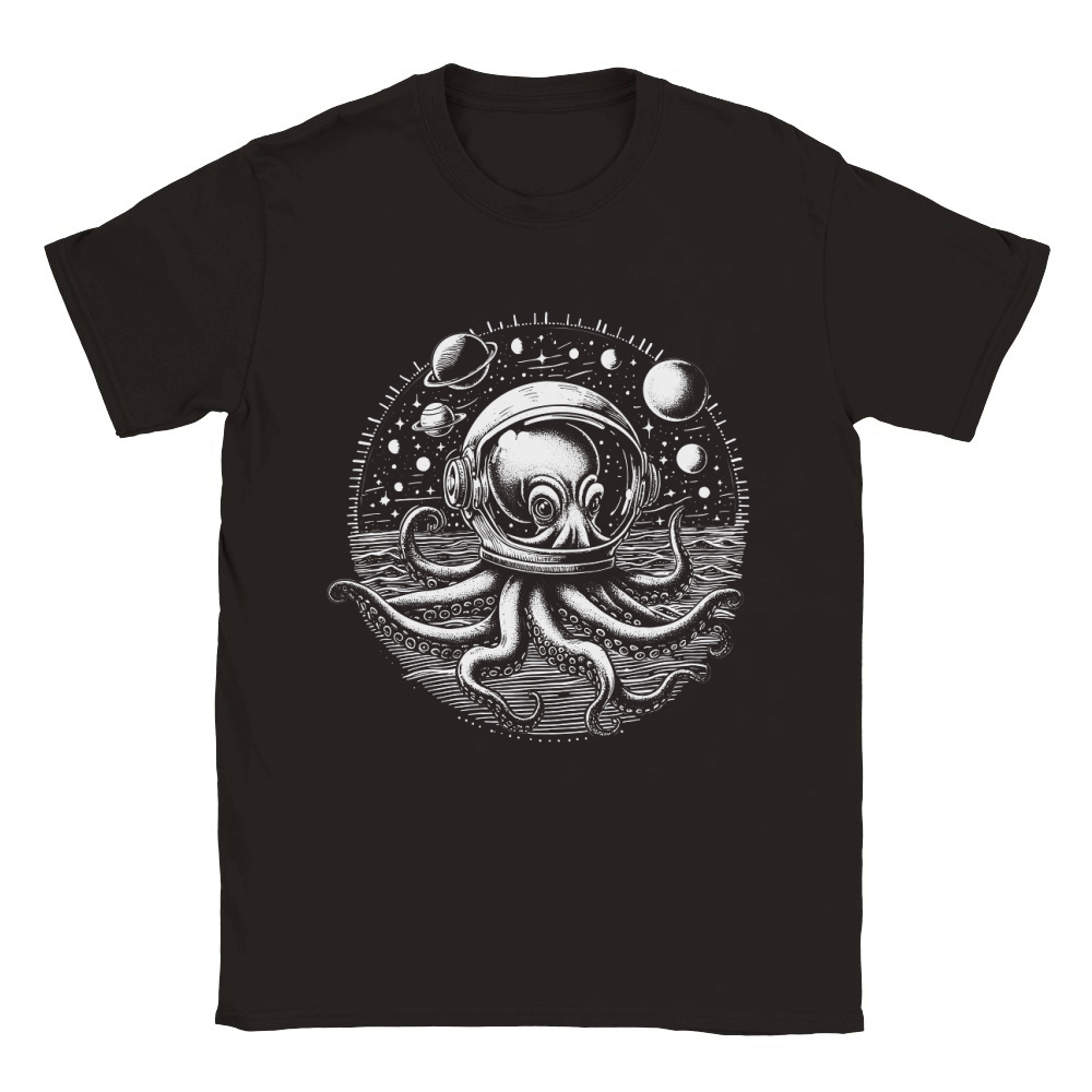 Octopus with Astronaut Helmet D White Classic Kids Crewneck T-shirt