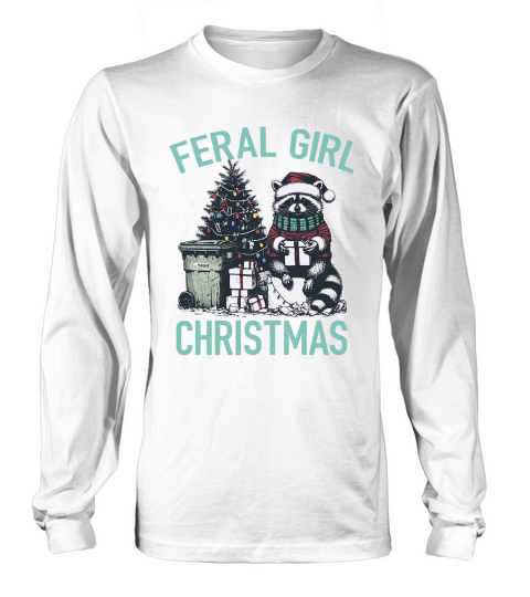 Feral Girl Christmas Raccoon D Color Green Long sleeved Unisex