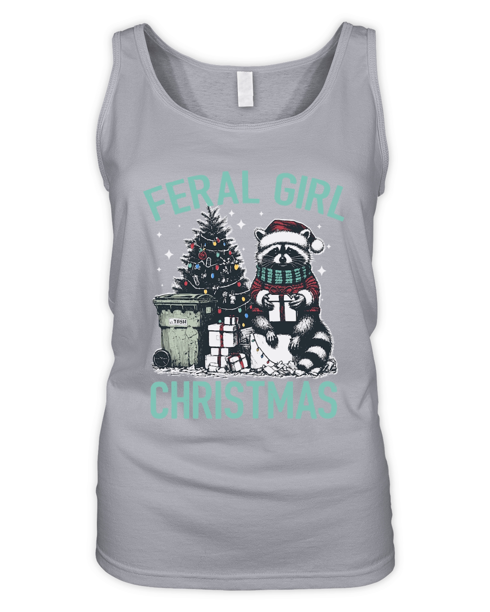 Feral Girl Christmas Raccoon D Color Green Organic Women's Tank Top