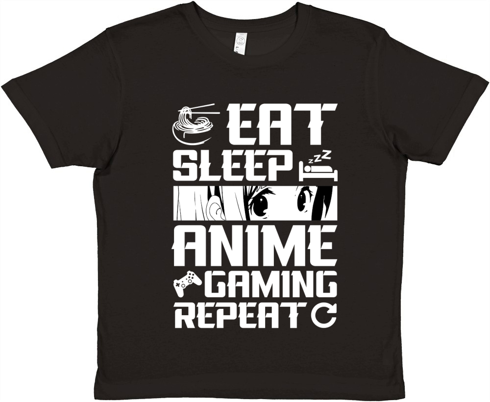 Eat Sleep Anime Gaming Repea (2) Premium Kids Crewneck T-shirt