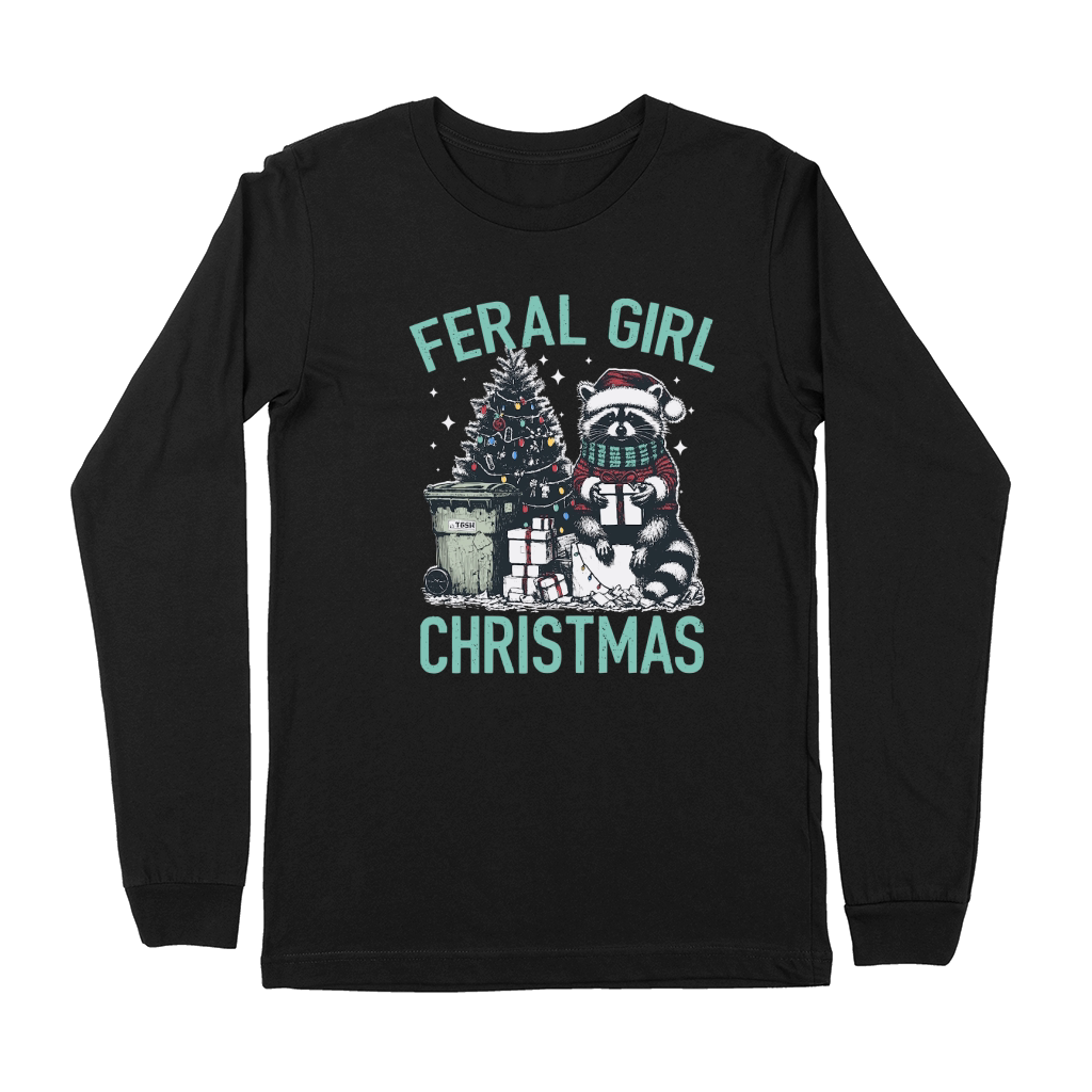 Feral Girl Christmas Raccoon D Color Green Premium Long Sleeve